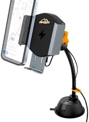 Armor All 15 W Fast Wireless Charging Phone Holder – Adjustable Car Mount with Flexible Gooseneck, Secure Suction Cup, and 360° Viewing – Universal Smartphone Compatibility for Effortless Navigation and Convenience