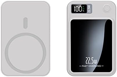 Magnetic Wireless Power Bank – 10000 m Ah Portable Charger with 22.5 W Fast Charging, LED Battery Indicator, USB-C Compatibility for i Phone & Samsung Galaxy – Ultimate On-the-Go Charging Solution in Sleek White Design