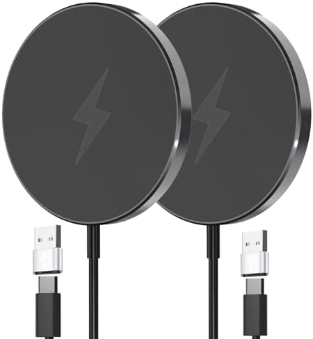 Dual Pack Mag Safe Wireless Charger Pad for i Phone & Air Pods – HYDGYC Fast Charging Solution with Enhanced Compatibility for Models 16 Pro Max, 15 Pro, 14 & More – Sleek Silver Design for Home or Travel – Effortless Magnetic Alignment & Durable Performance