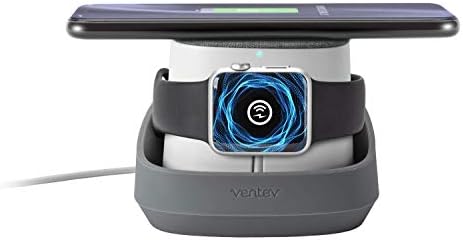 Ventev Wireless Charger Watchdock Duo – Dual 10 W Qi Fast Charging Dock for i Phone & Apple Watch – Sleek Light Gray Design with Enhanced Compatibility for Apple & Samsung Devices – Effortlessly Charge Two Devices Simultaneously in a Space-Saving Solution for Modern Homes and Offices