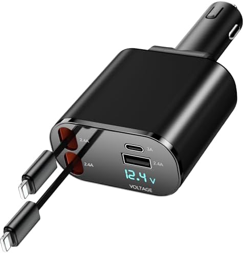 Ultimate 4-in-1 Retractable Car Charger for Galaxy & Pixel Devices – 60 W Fast Charging with Dual USB Ports and Tangle-Free Cable Design for Enhanced Convenience and Performance