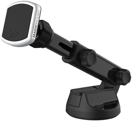 Scosche Magic Mount Pro Suction Cup Phone Holder – 2-Pack Magnetic Car Dashboard & Windshield Mount for i Phone, Galaxy & Android Smartphones – Enhanced Stability, 360-Degree Rotation & Sleek Black/Silver Design for Optimal Accessibility & Safety