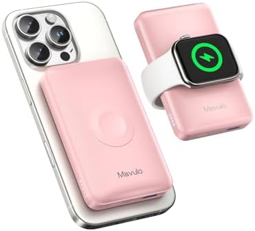 Mavulo Magnetic 2-in-1 Wireless Power Bank – 12000 m Ah Fast Charging Battery Pack for i Phone 12-16 & Apple Watch Series 1-10/SE/Ultra 2 – Portable 20 W USB-C Charger for On-the-Go Power with Enhanced Safety Features and Multiple Device Charging Capability