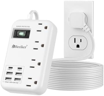 International Travel Power Adapter with 6 USB Ports and 4 AC Outlets – Versatile Plug Converter for European Destinations Including UK, France, Italy, and Germany – Compact 3 ft Extension Cord with Surge Protection for Enhanced Device Safety and Charging Efficiency