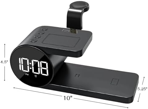 Brookstone 4-in-1 Wireless Charging Station: Elegant Multifunctional Hub for i Phone 15 to 12 Pro Max, All Apple Watch Series & Air Pods Compatibility | Fast Charging with Integrated Clock for Home or Office Use