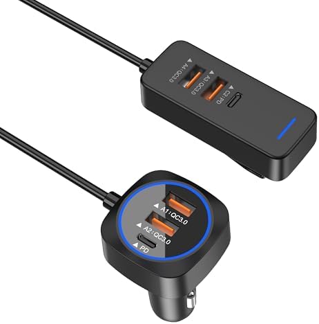 Fast Charge Your Devices on the Road with a 76 W Multi-Port Car USB Charger Featuring a 5.9 FT Extension – QC3.0 Technology for Quick, Efficient Power Delivery to Mobile Phones and Tablets – Ultimate Compatibility for Modern Travelers