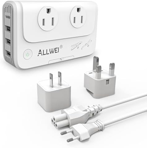 ALLWEI 2000 W Universal Voltage Converter: 220 V to 110 V Travel Adapter with Global Compatibility for Type C, E/F, G, I, L Plugs – Perfect for Hair Styling Tools & Fast Charging – Advanced Safety Features for Stress-Free International Travel