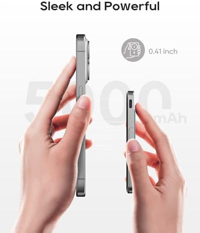 Ultra-Slim Kuulaa Mag Safe Wireless Power Bank 5000 m Ah – 20 W Fast Charging Portable Charger with Magnetic Wallet & Stand for i Phone 15/14/13/12 Pro Max – High-Performance USB-C Battery Pack for On-the-Go Convenience