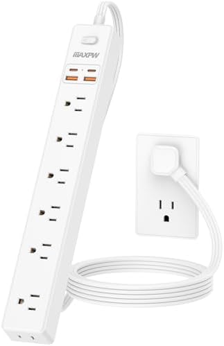 Dual Pack Surge Protector Power Strip with 7 Outlets & 4 USB Ports (2 USB-C) – 6 Ft Flat Plug Extension Cord for Ultimate Device Charging Efficiency – 1875 W/15 A, 1700 Joules Protection, Wall-Mountable for Home, Office, & Dorm Spaces – Sleek Design for Space Optimization and Safety