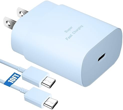 10 Ft USB C Charging Cable with 25 W Fast Charge Block – Optimal Compatibility for Samsung Galaxy S25/S24/S23 Series and Note 20/10 – Durable, Long-Lasting Performance for Home, Office, or Travel Use – Effortless Power for Your Android Devices