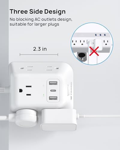 Ultimate Desk Clamp Power Strip: 5 AC Outlets & 3 USB Fast Charging Ports, Mountable Surge Protector for Home Office & Gaming, Fits 1.97″ Thick Table Edges, 6 FT Flexible Extension Cord, Enhance Productivity & Organize Your Workspace
