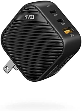 INVZI Ga NHub 65 W USB-C Fast Charger: Triple-Port Wall Charger with PPS Technology for Mac Book Pro/Air, i Phone 15/16 Pro Max, Galaxy S23/S24, and More – Compact, Foldable Design for Ultimate Portability and Rapid Charging Performance