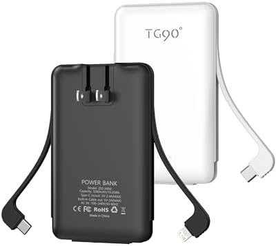 Ultra-Compact TG90° Portable Charger: 5000 m Ah Power Bank with Integrated AC Wall Plug and Triple Output for i Phone and Android Devices – Fast Charging Made Effortless and Convenient