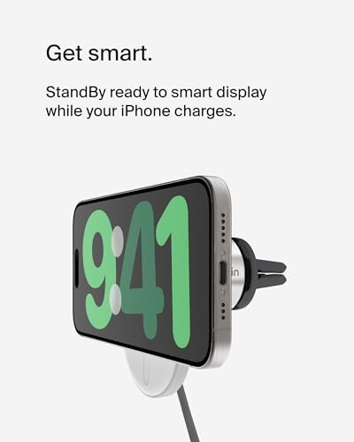 Effortless On-the-Go Charging: Belkin 15 W Magnetic Wireless Car Charger – Qi2-Certified, Mag Safe-Compatible Vent Mount for i Phone 12-16 & Samsung Galaxy S25 – Sleek Gray Design for Enhanced Device Stability and Fast Power Delivery
