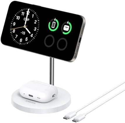 Anker Mag Safe 2-in-1 Charging Station for i Phone 16 and Air Pods Pro – Qi2 Certified 15 W Max Wireless Charger Stand in Sleek Black – Fast Charging Compatibility for i Phone 12/13/14/15 – Effortless Magnetic Alignment for Ultimate Convenience and Style