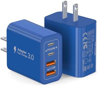 40 W USB C 4-Port Wall Charger 2-Pack – Ultra-Fast Charging Adapter for i Phone 16, i Pad Pro, Nintendo Switch & More – High-Speed PD & QC Technology for Multiple Devices – Compact & Stylish Red Design – Perfect for Travel and Daily Use