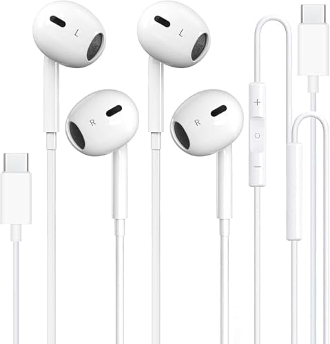 Upgrade Your Sound Journey: Premium USB-C Noise-Canceling Earbuds – 2 Pack Wired Headphones for i Phone 15 & 16 Pro Max, i Pad – Superior High-Fidelity Audio, Integrated Microphone for Seamless Communication, Ergonomically Designed for Comfort and Portability