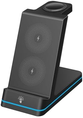 All-in-One 3 in 1 Wireless Charging Station for i Phone 11-16, Apple Watch, and Air Pods – Fast QC3.0 Adapter Included, Sleek Design for Tidy Charging Solution, Enhanced Device Compatibility and Safety Features