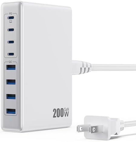 Revolutionize Your Charging Routine with the 200 W Ga N IV USB C Charging Hub – 8-Port Power Adapter for Seamless Fast Charging of Mac Book, i Phone 16/15, i Pad & Steam Deck – Chic Pink Finish for Superior Efficiency and Multi-Device Compatibility