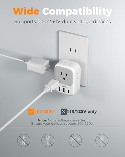 TESSAN Dual Pack European Travel Adapter with 4 AC Outlets and 3 High-Speed USB Ports – Ultimate International Power Converter for Seamless Device Charging in Italy, Spain, France, Portugal, Germany, and Iceland – Essential Travel Accessory for Modern Explorers