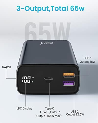 QBrand 65 W Portable Laptop Power Bank – 30,000 m Ah Fast Charging Battery Pack with Dual USB-C Ports for Ultimate Device Compatibility, Perfect for Mac Book, i Phone, Dell, HP, Lenovo, Samsung & Nintendo Switch – Ideal for Travel and Daily Use