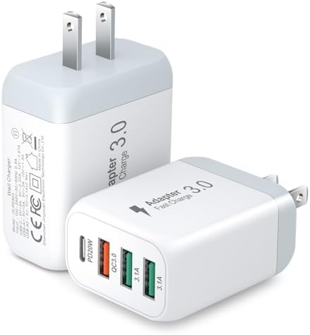 Bangfun 40 W 4-Port USB C Fast Charging Block – Dual Pack Multi-Device Power Adapter Featuring Quick Charge 3.0 for i Phone 11-15 Pro Max, Samsung A13/A54, Pixel – Ultimate Compact Charger for Home, Office & Travel Efficiency