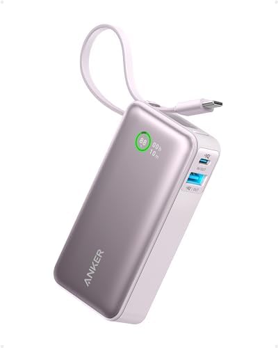 Anker Nano 10,000 m Ah Portable Charger – Ultra-Compact Power Bank with Integrated USB-C Cable for Fast Charging – 30 W Output for i Phone 16/15, Mac Book, Galaxy, Air Pods, and More – Eco-Friendly Design for On-the-Go Professionals