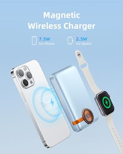 Ultra-Fast 4-in-1 Magnetic Power Bank: 10,000 m Ah Wireless Charger for i Phone 12/13/14/15/16 Series & Apple Watch – Convenient USB-C 20 W PD Charging for Busy Lifestyles – Compact Portable Power Solution for On-the-Go Energy Needs