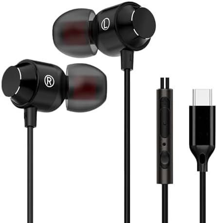 Stylish Rose Gold USB C Earbuds – Premium In-Ear Headphones with Superior Stereo Bass and Built-in Microphone for i Phone 15, Samsung, and Google Pixel – Ergonomic Design with Convenient Volume Control for Unmatched Comfort and Everyday Audio Excellence