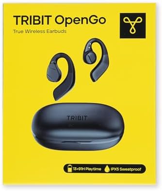Tribit Open-Ear Bluetooth 5.3 Headphones – IPX5 Waterproof Wireless Earbuds with 104 Hours Playtime, Ergonomic Design for Secure Fit, LED Battery Indicator, and Built-in Microphone – Ideal for Active Lifestyles, Workouts, and Outdoor Adventures