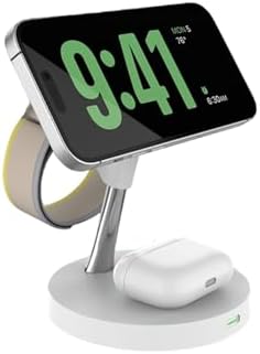 Versatile 3-in-1 Wireless Charging Station for Apple Devices – Fast 15 W Magnetic Charger for i Phone 15/14/13, Apple Watch & Air Pods – Travel-Friendly Dock with Enhanced Compatibility & Safety Features – Sleek White Design for Home or Office Use