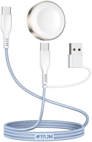 Premium 4 ft Nylon Braided USB A/C Fast Charging Cable – 60 W Max Power Delivery for Apple Watch Series Ultra, i Phone 16/15, i Pad & More – Essential Travel Charger with Dual USB Compatibility for On-the-Go Efficiency and Durability
