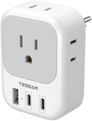 TESSAN Universal European Travel Power Adapter – 3 High-Speed USB Ports (2 USB-C) & 4 AC Outlets for Seamless Device Charging Across France, Germany, Spain, Greece & More – Compact Multi-Port Solution for Global Travelers – Ultimate Type E/F Plug Converter for Efficient Connectivity