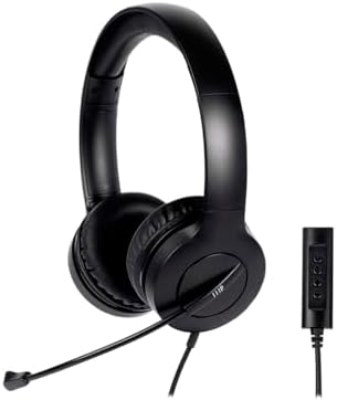Monoprice WFH 3.5 mm + USB Wired On-Ear Headset for Remote Work & Online Learning – Lightweight Design, In-Line USB Controller for Volume & Mute – Ideal for Virtual Meetings with Enhanced Audio Clarity – Sleek Black Finish, Comfortable All-Day Wear