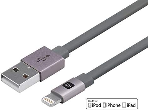 Monoprice 112958 Certified Flat Lightning to USB Cable – 4 ft Gray | Enhanced Durability and High-Speed Sync for i Phone & i Pad | Tangle-Free Design for Home, Office, and Travel | Compatible with i Phone Models X, 8, 7, 6, 5 S & i Pad Pro | Reliable Charging Accessory for Everyday Use