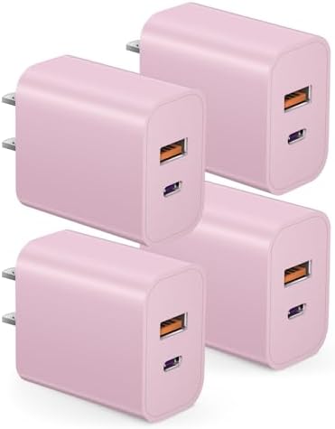 Compact 20 W USB C Wall Charger Set – Fast Charging 4-Pack in Stylish Purple for i Phone 16, Samsung, and Android Devices – Ultimate Portability and Efficiency for On-the-Go Power Needs