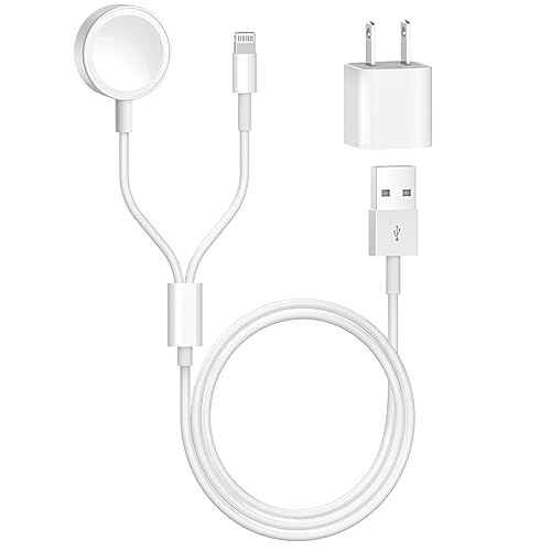 Apple Certified 2-in-1 Magnetic Charger for i Phone and Apple Watch – 6.6 FT Travel Charging Cable with USB Wall Block for Enhanced Speed and Compatibility with i Phone 14/13/12/11/Pro/Max and Apple Watch Series 9/8/7/6/SE/5/4/3/2/1 – Dual Device Charging Solution for Modern Lifestyles
