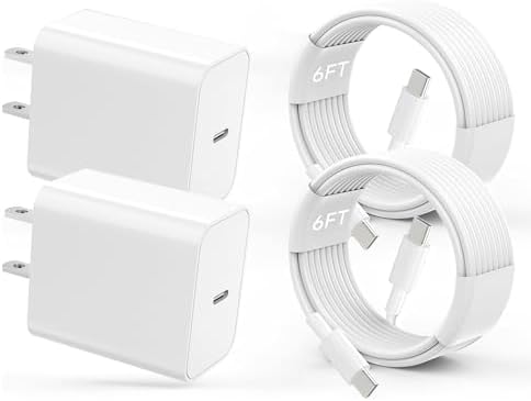 Ultra-Fast i Phone 16 Charger Bundle – Dual 20 W USB-C Wall Plugs with 6 FT High-Speed Type-C Cables for i Phone 16 Pro Max, 15 Series & i Pad Pro – Enhanced Safety Features and Travel-Friendly Design for Maximum Efficiency
