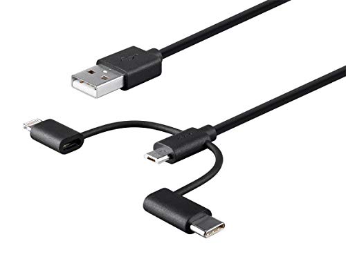 Monoprice 3-in-1 USB Multiport Charging Cable – 3 ft White – Versatile USB Micro-B, USB-C & Lightning Compatibility for Fast Charging and Data Transfer – Essential Tech Accessory for Home, Office, and Travel