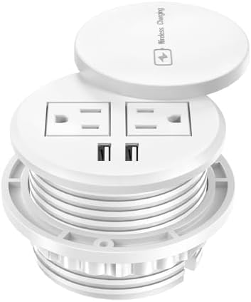 Revolutionize Your Workspace with the 3-Inch Recessed Power Grommet – Featuring 15 W Wireless Charging and 20 W USB-C Fast Charging Outlets, Plus Dual AC Power Ports and 6 ft Extension Cord for Ultimate Flexibility and Organization