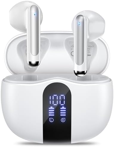 Revolutionary Bluetooth 5.4 Wireless Earbuds with Exceptional 50-Hour Playtime and Powerful Deep Bass – IPX7 Waterproof Design for Active Lifestyles – Sleek Black Charging Case Featuring Battery Indicator for Ultimate Convenience and Durability