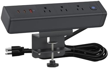 Ultimate Nightstand Charging Station with 4 Ultra-Fast USB-C Ports & 2 QC 3.0 USB-A Ports, 3 AC Outlets – Desk Edge Mount Power Strip with Advanced Surge Protection for Home Office & Bedroom (Sleek Black Finish) – Elevate Your Charging Efficiency and Style