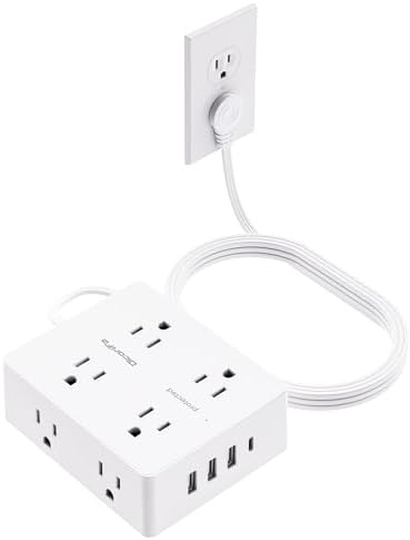 Ultra Thin Flat Plug Surge Protector Power Strip with 6 Outlets and 3 USB Ports, Including USB-C – Space-Saving Design for Home, Office, and Travel – Efficient Power Management and Device Protection by Olcorife