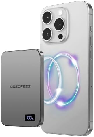 Ultra-Slim Magnetic 5000 m Ah Portable Charger – 15 W Fast Wireless Charging Power Bank for i Phone 15/14/13/12 Pro/Pro Max/Plus & USB-C Compatibility – LED Battery Monitor for Effortless On-the-Go Power