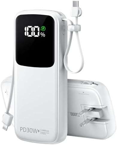 Ultimate UYAYOHU 15000 m Ah Portable Charger with Built-in AC Plug and Dual Output Cables – Lightweight Power Bank for Fast Charging i Phones, Samsung Devices & i Pads – LED Display for Instant Battery Monitoring – Perfect for On-the-Go Lifestyle