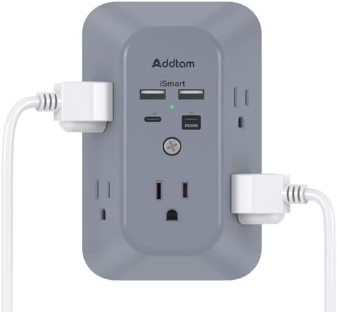 Addtam 5-Outlet Surge Protector with 4 USB Fast Charging Ports – Versatile Outlet Extender Power Strip for Home and Dorm Room Use, Enhanced Safety Features with Built-in Surge Protection, Compact Design for Easy Travel and Maximum Device Compatibility