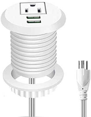 Revolutionize Your Workspace with the 2-Inch Desk Power Grommet Featuring PD 20 W USB-C Fast Charging, Ultra-Flat Plug Design, and Recessed Outlet for Seamless Cable Management – Perfect for Home or Office Use with 6 ft Power Cable (White)