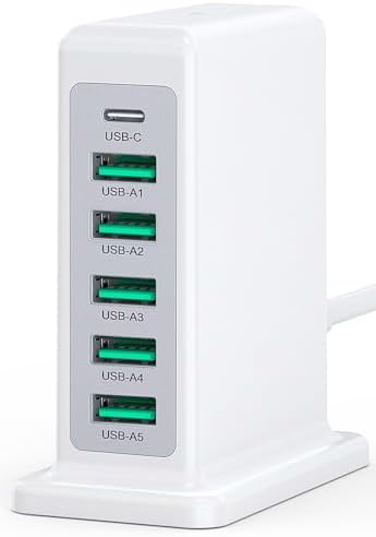 Ultimate 125 W USB-C Multi-Device Charging Station: 6-Port Fast Charger with Ga N Technology for i Phone, i Pad, Apple Watch, Galaxy S23 & More – Compact Power Hub for Home & Office Efficiency