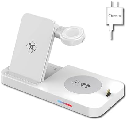 Ultimate 6-in-1 Wireless Charging Dock for i Phone 16/15/14/13, Apple Watch Series, Air Pods Pro – Super-Fast Qi-Certified Charging Station with QC3.0 Adapter for Seamless Device Compatibility and Safety Features – Perfect for Home and Travel Use