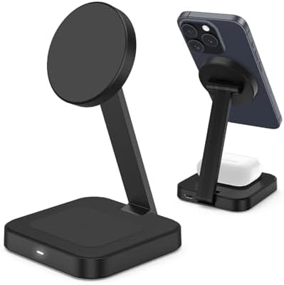 Versatile Magnetic Charging Station for i Phone 12-16 Series & Air Pods – Foldable Wireless Charger with Mag-Safe Technology, Compact Design for Multiple Devices, Integrated Phone Holder for Hands-Free Use, Perfect for Home & Travel